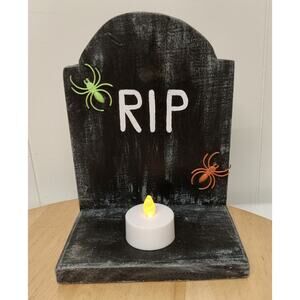 Halloween Gravestone Tea Light Wood Candle Holder Decor Wooden